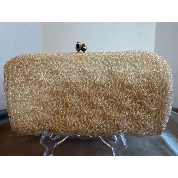 Vintage 1950s Beaded Clutch Purse Japan by Metal Montréal Evening Bag - Picture 2 of 8
